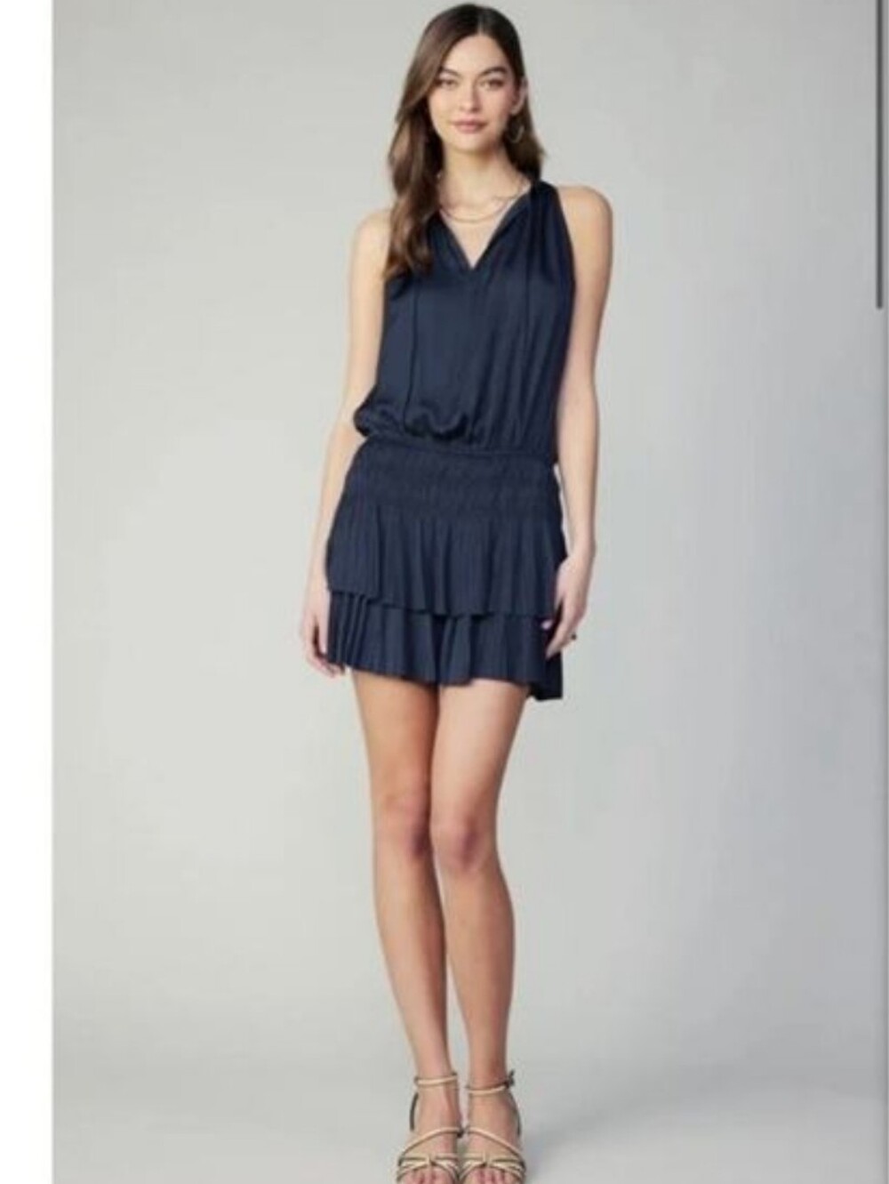 Current Air Los Angeles Cara Pleated Sleveless Mini Dress Dark Navy M